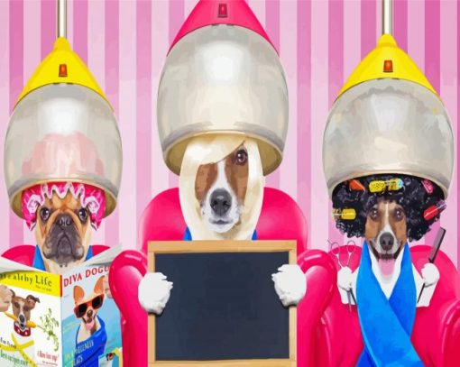 Dogs Under Hair Dryer paint by number