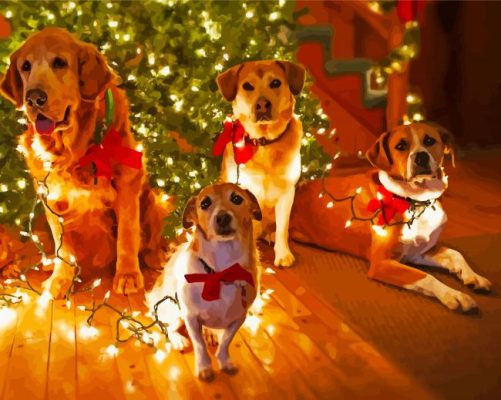 Dogs At Christmas paint by number