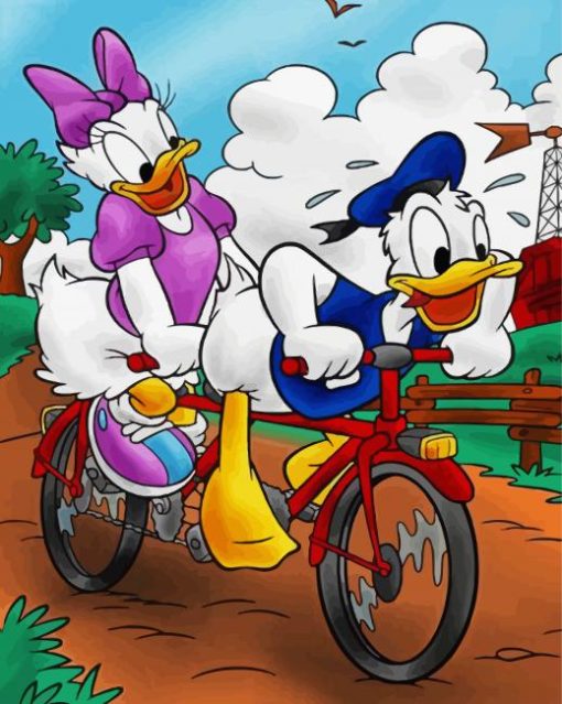 Donald And Daisy On Bicycle paint by number