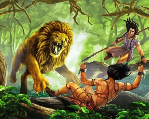 Fighting Lion With Man paint by number