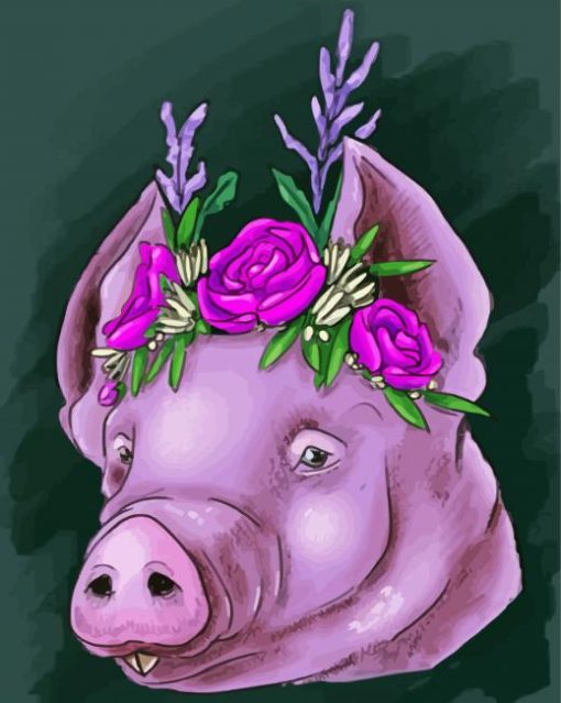 Floral Pig Head paint by number