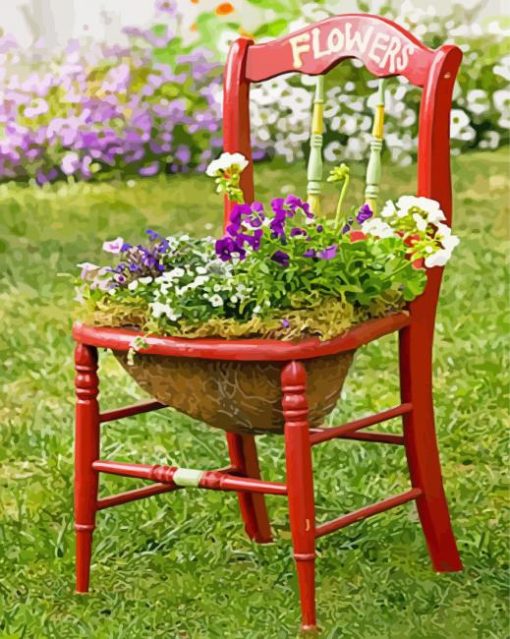 Flowers And Chair Art paint by number