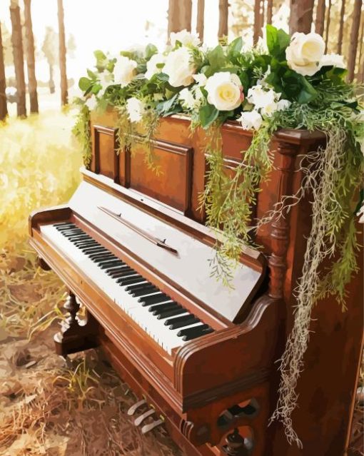 Flowers And Piano In Forest paint by number