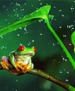 Frog On Branch In The Rain Paint by number
