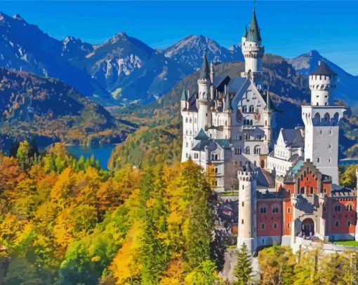 German Castle Landscape paint by number