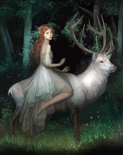 Girl On White Stag Paint by number