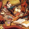Girl On Dragon Reading A Book paint by number