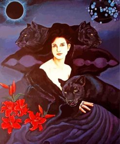 Girl With Panthers Art Paint by number