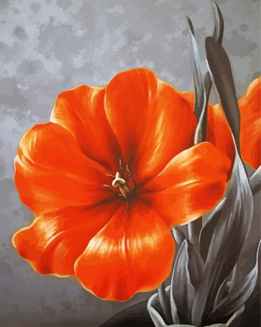 Grey And Orange Flower paint by number