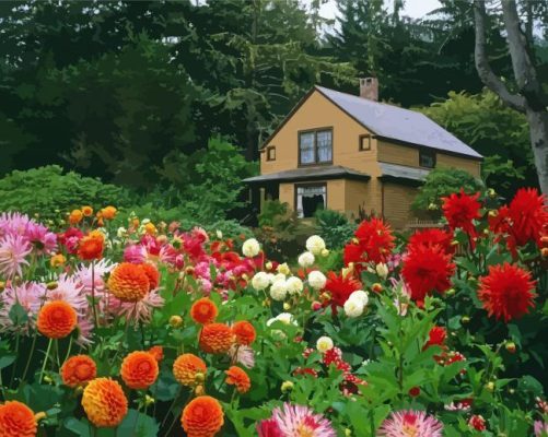 House With Flowers Garden paint by number