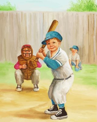 Kids Playing Baseball paint by number