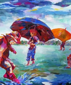Kids Under Rain Art paint by number