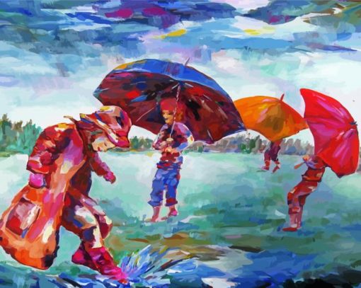 Kids Under Rain Art paint by number