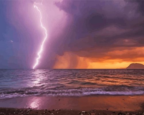 Lightning Over The Ocean paint by number