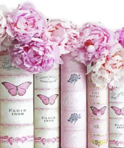 Pink Books And Flowers Paint by number