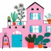 Pink House Illustration paint by number