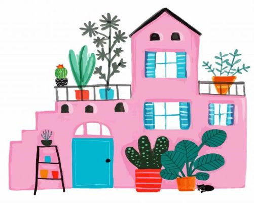 Pink House Illustration paint by number