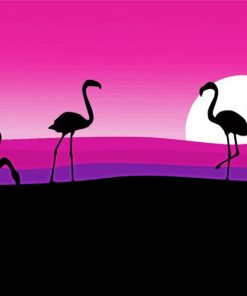 Pink Scenery And Flamingo paint by number
