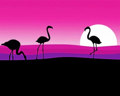 Pink Scenery And Flamingo paint by number