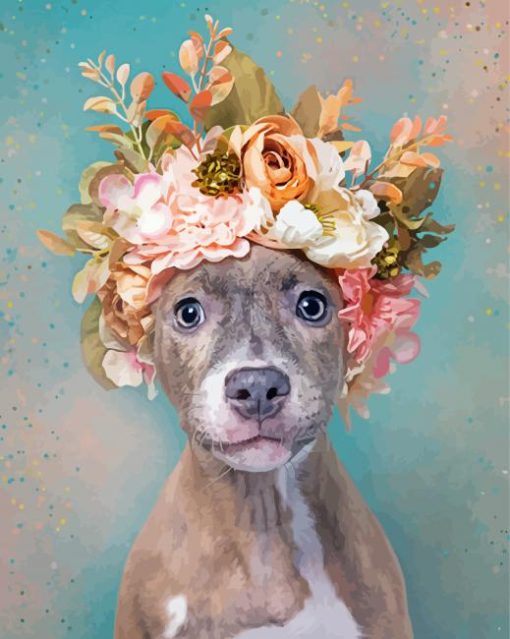 Puppy With Flowers Crown paint by number