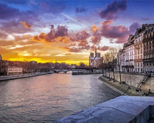 River Of Paris Sunset paint by number