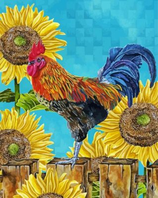 Rooster And Sunflower paint by number