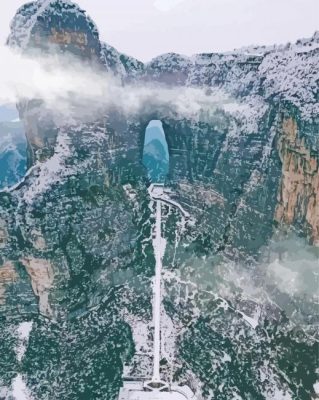 Snowy Heaven Gate Arch In Tianmen Paint by number