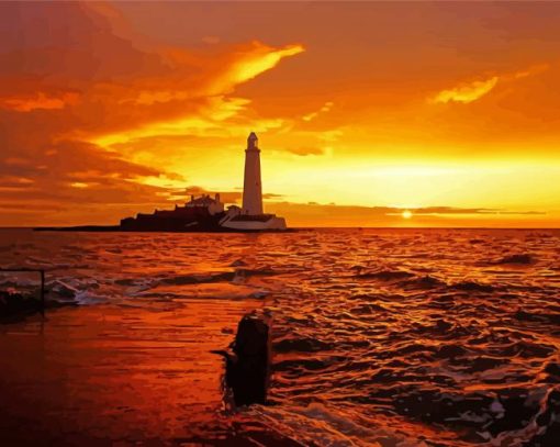 Sunset At St Marys Lighthouse Whitley Bay paint by number