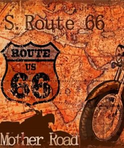 The Mother Road Route 66 Motorcycle Map Poster paint by number
