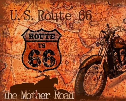 The Mother Road Route 66 Motorcycle Map Poster paint by number