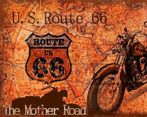 The Mother Road Route 66 Motorcycle Map Poster paint by number