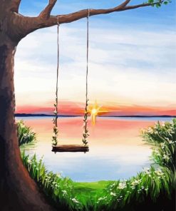 Tree And A Swing At Sunset paint by number