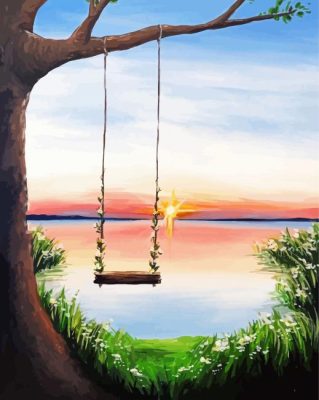 Tree And A Swing At Sunset paint by number