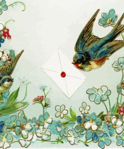 Vintage Bird And Postcard paint by number