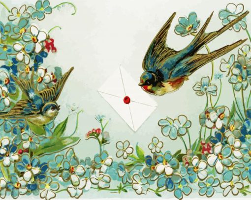 Vintage Bird And Postcard paint by number