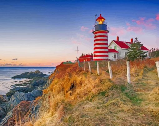 West Quoddy Head Lighthouse paint by number