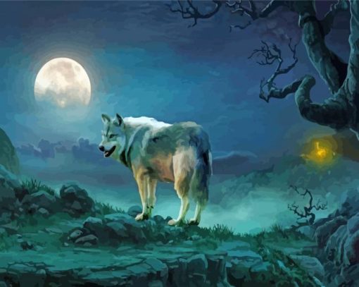 Wolf By Moonlight paint by number