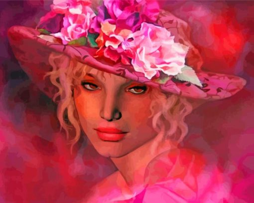 Woman In Pink Hat Paint by number