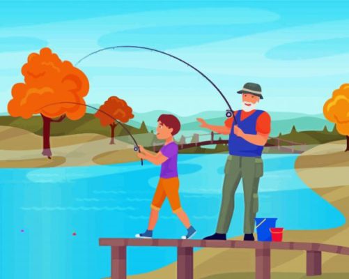 Aesthetic Grandpa Fishing With Grandson paint by number