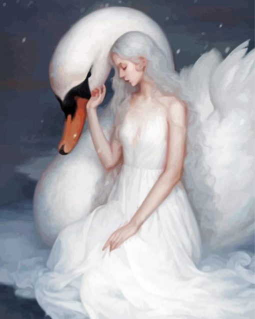 Aesthetic Woman And Swan paint by number