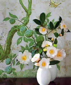 Aesthetic Vase With White Camellia Flowers paint by number