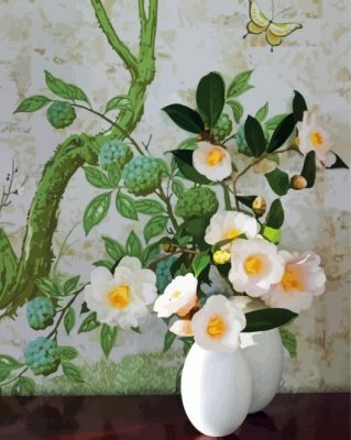 Aesthetic Vase With White Camellia Flowers paint by number