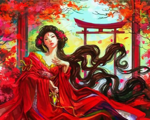 Asian Lady With Kimono paint by number