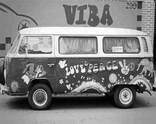 Black And White Hippie Bus paint by number