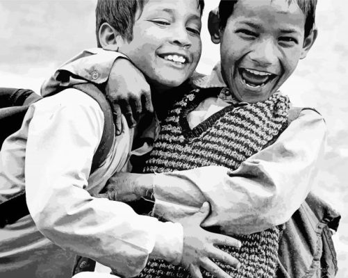 Black And White Laughing Children paint by number