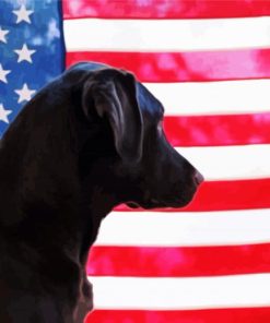 Black Lab Dog With Flag paint by number