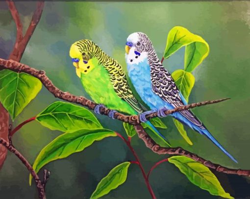 Budgies On Tree Art Paint by number