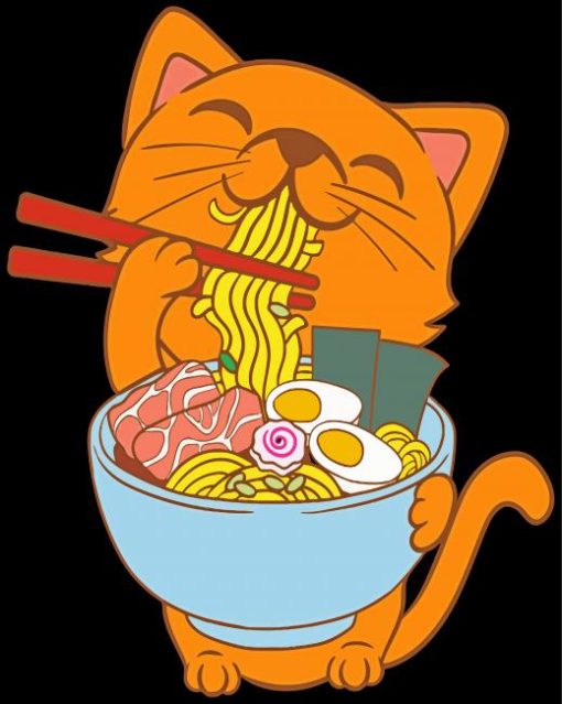 Cat Eating Ramen Illustration paint by number