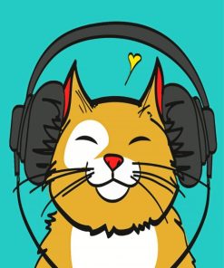 Cat Wearing Headphones Illustration paint by number