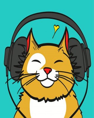 Cat Wearing Headphones Illustration paint by number